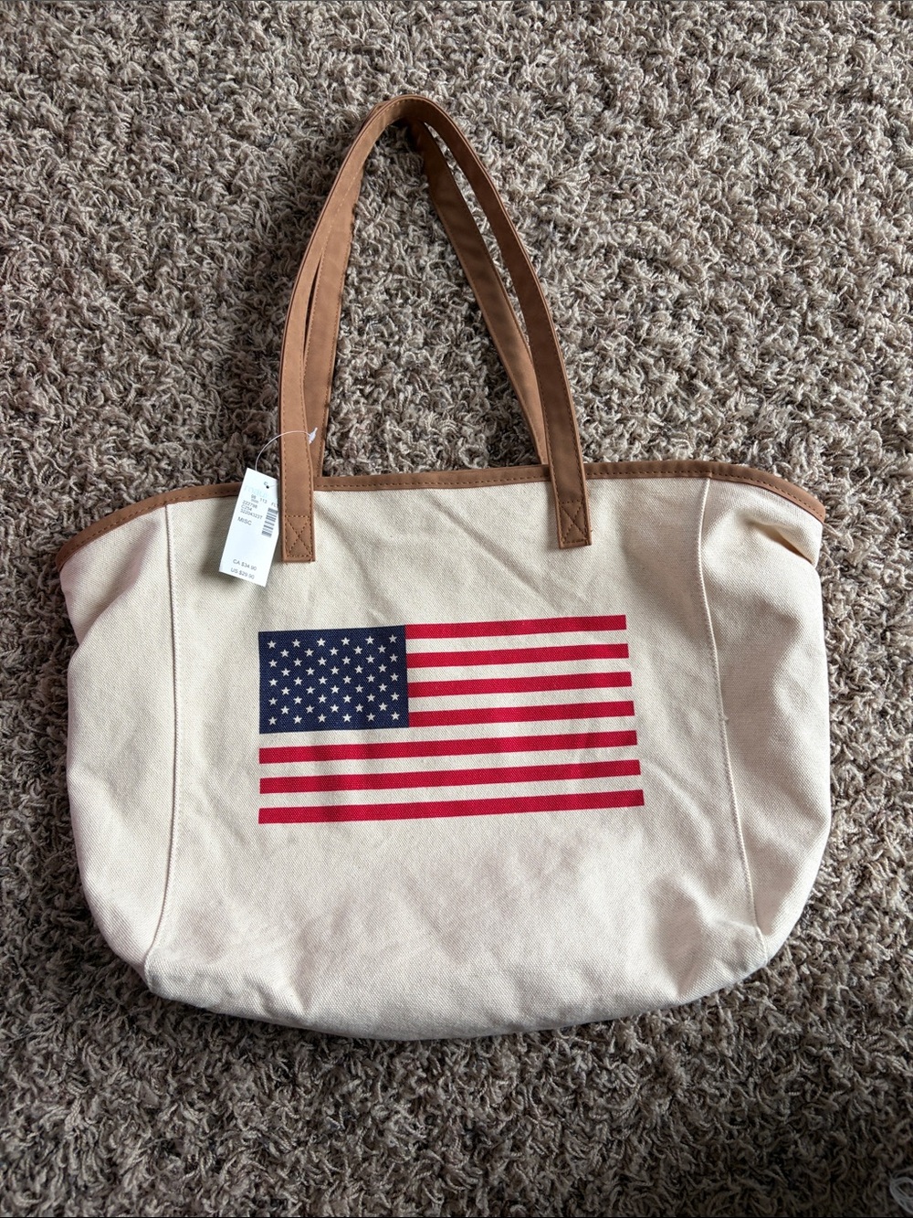 Maurices Canvas Tote with American Flag - Beige and Brown